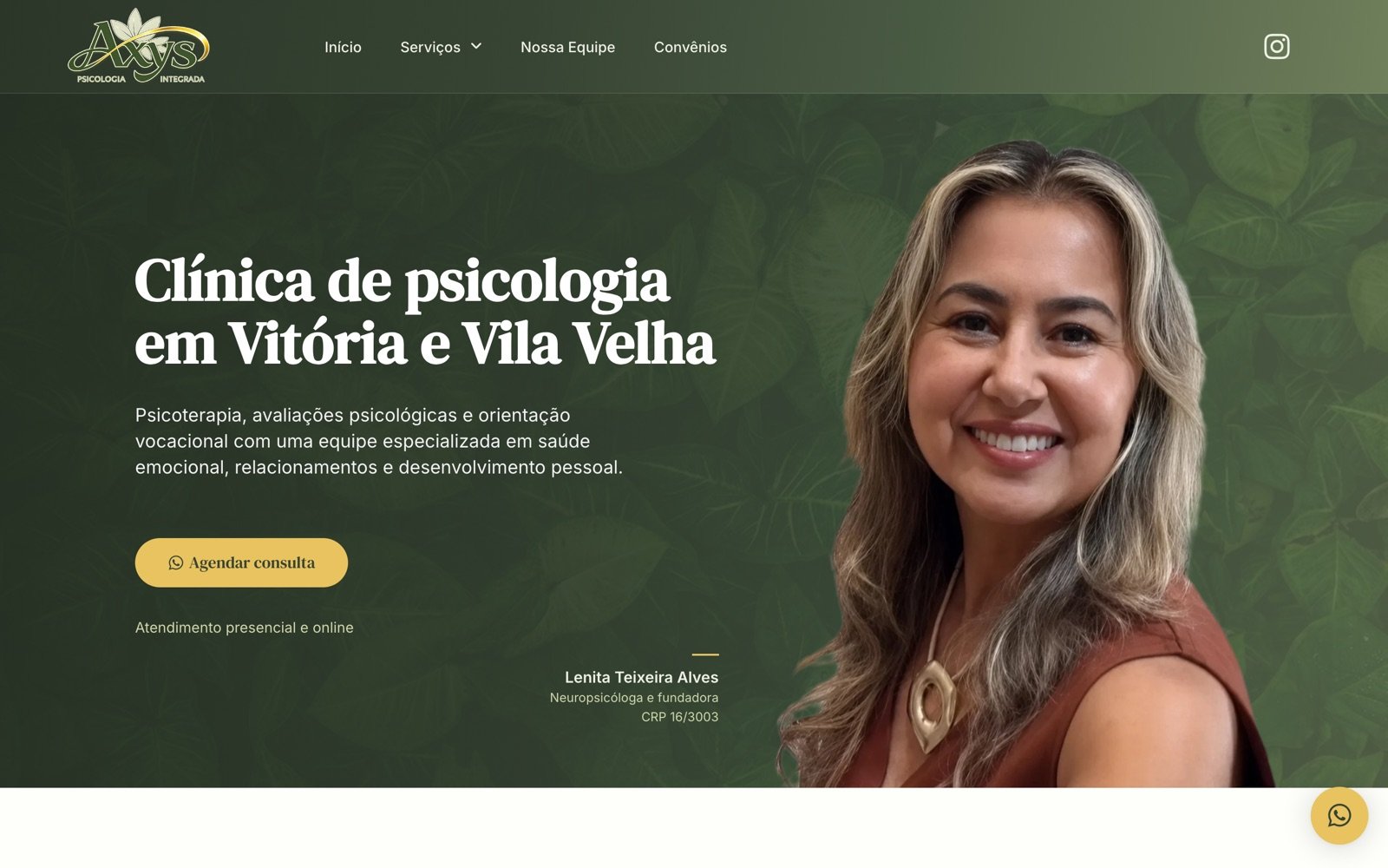 Página inicial da Axys Psicologia no computador